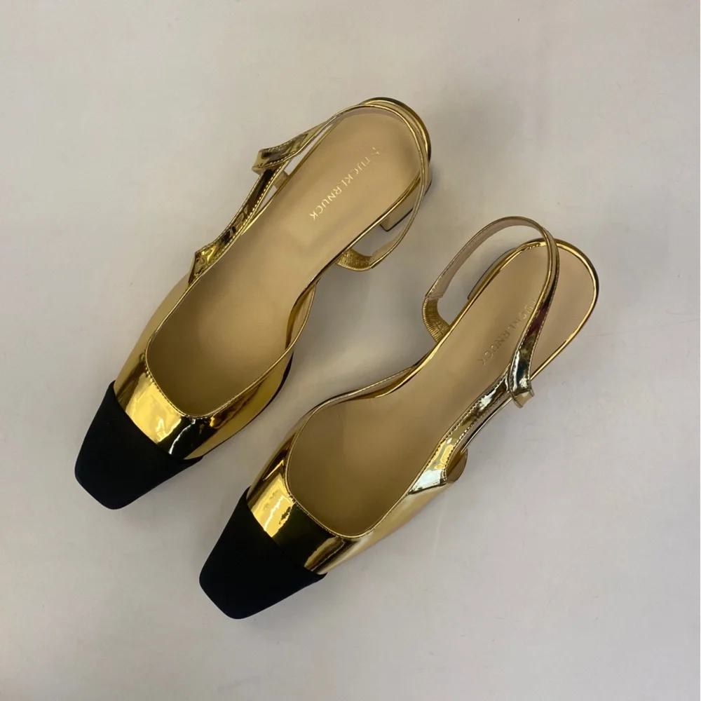 Tuckernuck‎ || Tinsley Slingback Heels Cap Toe Gold Black 10